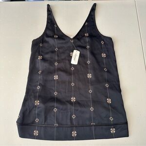 NWT Soma Stretch Satin Cool Nights Back Pajama Camisole Black Gilded Geo